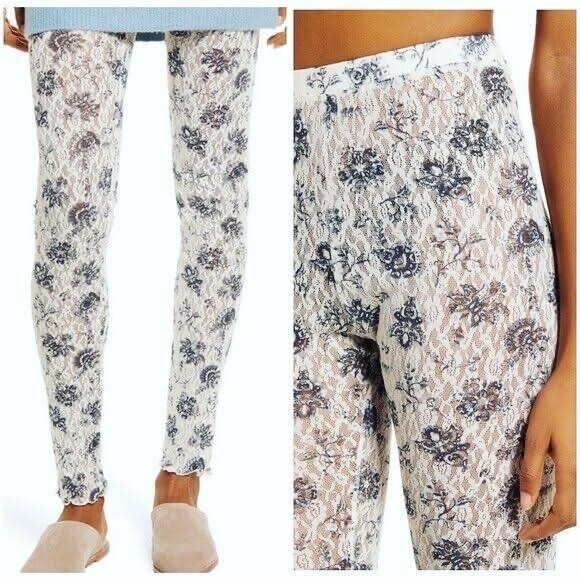 Free People Pants - Free People Floral Lace Leggings - White and Black